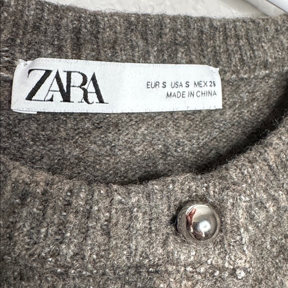 Zara Cardigan Metallic Buttons Grey Brown Size Small - Picture 4 of 8